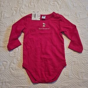 Janie and Jack boys 6-12 months red 1st Christmas long sleeve bodysuit NWT
